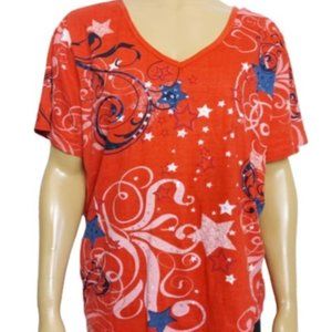 Collections Etc Red V-Neck Patriotic Shirt Size Xl. Pre-loved In Good Condition‎